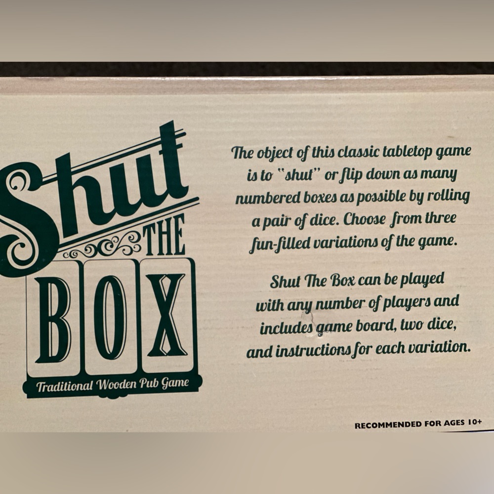 Brand new Shut the Box game. Sure to bring lots of cheer!!
